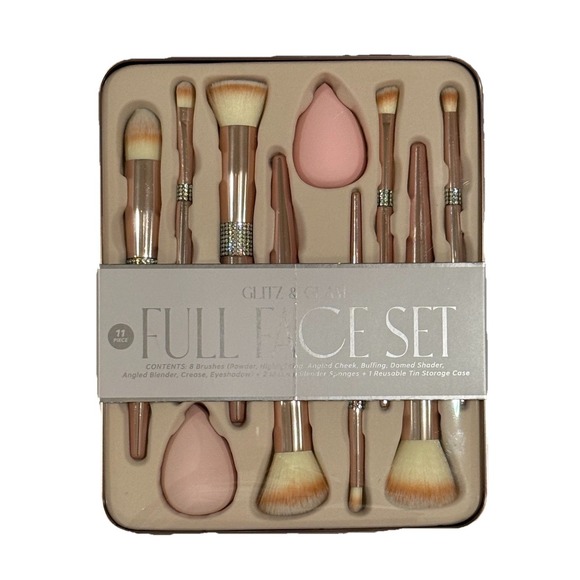 Glitz And Glam Rhinestone 9 Piece Full Face Makeup Brush Set